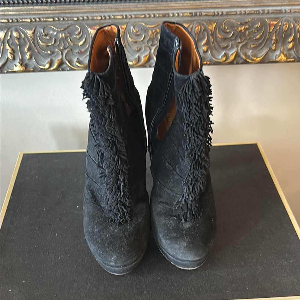 Gucci Suede Fringe Black Ankle Boots